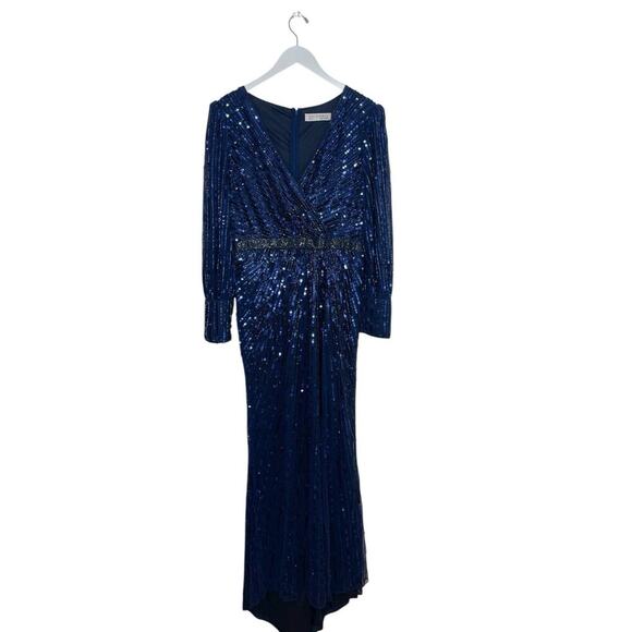 Mac Duggal Dress 5501 Midnight Blue Sequins Gown Size 12 $598 - Picture 5 of 10